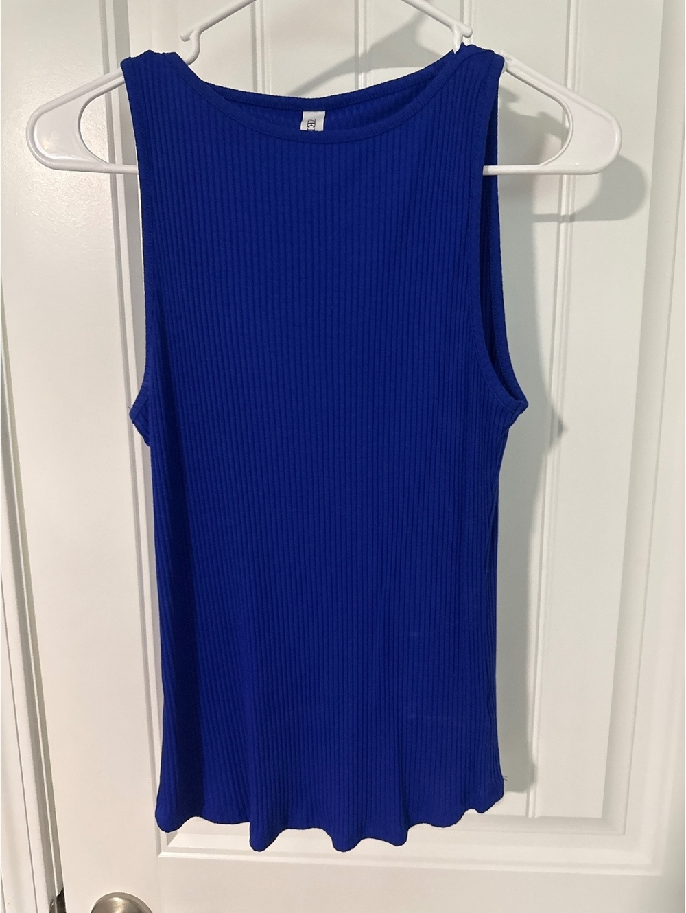 Zenana Ribbed Sleeveless Tank Top in Blue, Size Large